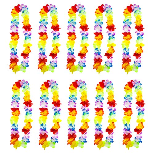TRIXES 10 Stück Hawaiianische Leis Blumenketten - Aloha Hawaii Luau - Tropische Blumenkette - Perfekte Begrüßung bei Ihrer Beach-, Pool- und Cocktailparty von TRIXES