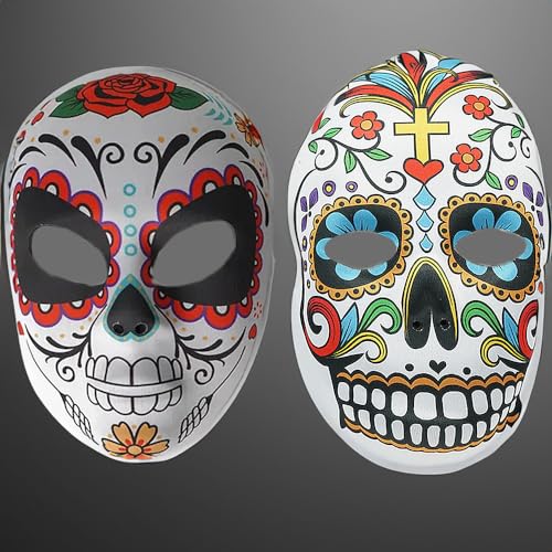 TRIXES 2-teiliges Halloween-Zuckerschädel-Maskenset – Tag der Toten-Maske – Mexikanische Maskerade – Cosplay-Kostüm-Partyzubehör – Mehrfarbiger Zuckerschädel von TRIXES