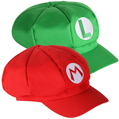 TRIXES Set mit 2 Super Mario Mützen Kappen Mario und Luigi rot und grün Videospiel von TRIXES