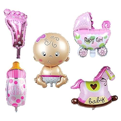 Trixes 5-er Set Folienluftballons in Pink, Motto "Baby-Dusche" in den Motiven Kinderwagen, Schaukelpferd, Fläschchen, Fuß und Baby Trixes 5-er Set Folienluftballons in Pink, Motto "Baby-Dusche" in den Motiven Kinderwagen, Schaukelpferd, Fläschchen, Fuß und Baby von TRIXES