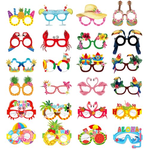TRKETK 24 Stück Hawaiianische Partybrillen, Papier-Partybrillen, Masken, Papiergläser für Strand, Pool, Party, tropische Kostüm-Requisiten, Brillenrahmen, Sommer, lustige Hawaii-Brille, Dekorationen von TRKETK