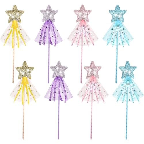 TRKETK 8 Stück Zauberstäbe für Kinder, Fee Glitzer Stern Zauberstab Prinzessinnen Zauberstab Feenstab mit Glänzendem Fünfzackigem Stern und Skaliert für Party, Geburtstag, Halloween, Weihnachten TRKETK 8 Stück Zauberstäbe für Kinder, Fee Glitzer Stern Zauberstab Prinzessinnen Zauberstab Feenstab mit Glänzendem Fünfzackigem Stern und Skaliert für Party, Geburtstag, Halloween, Weihnachten von TRKETK