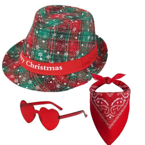 TRNOLPX Weihnachtsmann Kostüm, Rot und Grün Cowboy Hut Gläser Quadratisches Handtuch Set Weihnachtskleidung Dekoration Weihnachten Schneeflocke Karneval Party TRNOLPX Weihnachtsmann Kostüm, Rot und Grün Cowboy Hut Gläser Quadratisches Handtuch Set Weihnachtskleidung Dekoration Weihnachten Schneeflocke Karneval Party von TRNOLPX