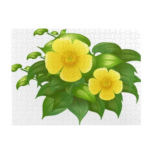 Puzzles, Holzpuzzles für Erwachsene, anspruchsvolles Puzzle, 500 Teile, Bilderpuzzle,Gelbe Blumen im grünen Busch von TROONZ