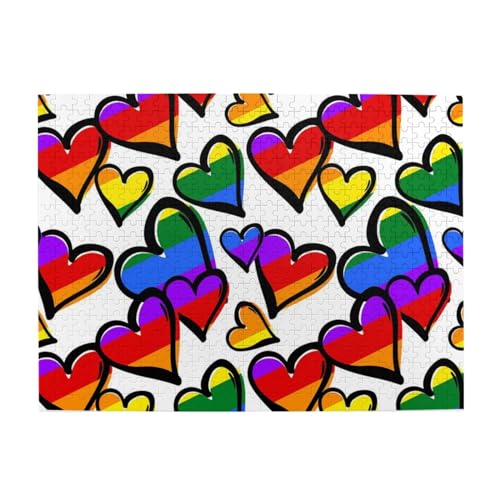 Puzzles, Holzpuzzles für Erwachsene, anspruchsvolles Puzzle, 500 Teile, Bilderpuzzle,Regenbogenfarbene Herzen Bedruckt von TROONZ
