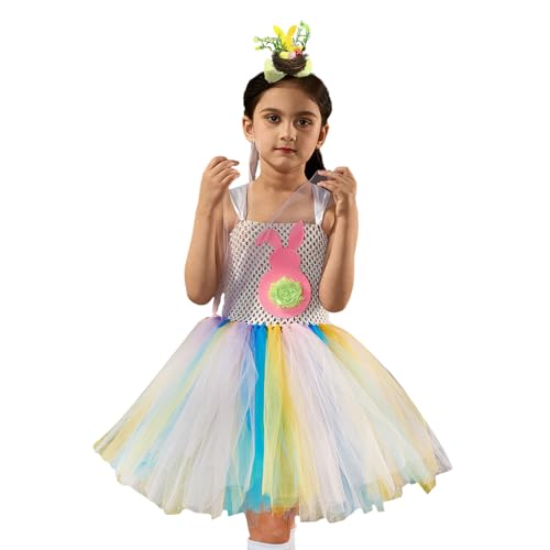 TROONZ Hase Tutu Kostüm Kinder | Mädchen Osterhase Tutu Kleid Kostüm,Halloween-Kostüm für Mädchen im Alter von 2–10 Jahren, Kaninchen-Outfit für Ostern, Halloween, Cosplay-Party von TROONZ