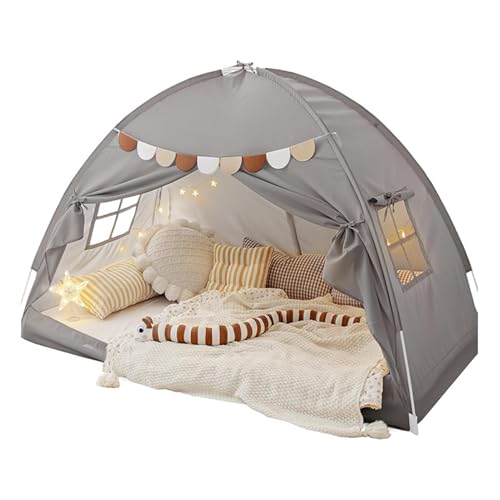 Spielzelt für Kinder, Kinderzelt für drinnen Außen,Faltbare Tipi Zelt, Spielhaus für Kinder im Freien für Jungen und Mädchen Kinderzimmer Kindergarten Geschenk (Grau) von TROYSINC