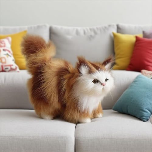 TROYSINC 12x12x6cm Katze Plüschtier Simulierte Katze Tier Katze Kunststoff Hohl, Süßes Heimdekoration, Geschenk für Kinder und Erwachsene (Gelb Rot) von TROYSINC