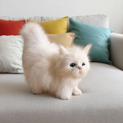 TROYSINC 12x12x6cm Katze Plüschtier Simulierte Katze Tier Katze Kunststoff Hohl, Süßes Heimdekoration, Geschenk für Kinder und Erwachsene (Weiß) von TROYSINC