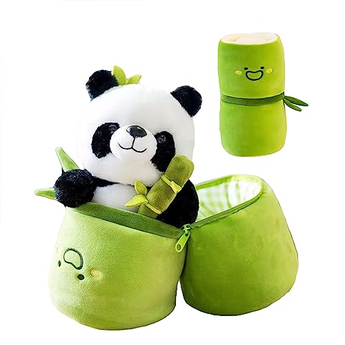 TROYSINC 25 cm Cartoon-Bambusröhren-Panda-Plüschtiere, Anschmiegsamer Plüsch-Panda Mit Bambusbeutel, Kuscheltiere Geschenk für Kinder,2-in-1 Panda In Bambusröhren von TROYSINC
