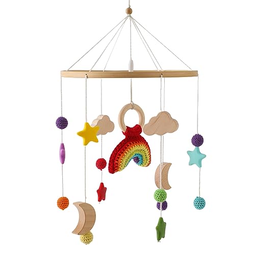 TROYSINC Babybett Mobile Baby Windspiel, Holz Mobile Baby Kinderzimmer Hängende Bettglocke, Geschenk für Baby Mädchen oder Jungen, Rassel Spielzeug (Regenbogen) von TROYSINC