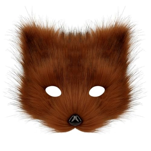 TROYSINC Cosplay Kostüm mit Furry Maske und Handschuhe, Kunstpelz Flauschiger für Halloween Cosplay Fuchs-Kostüm Karneval Party Accessoire (Maske,Braun) von TROYSINC