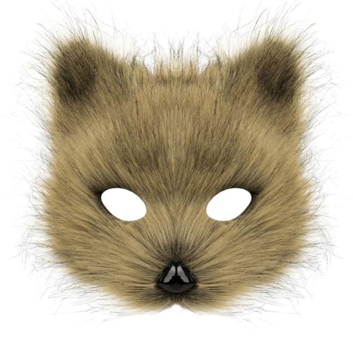 TROYSINC Cosplay Kostüm mit Furry Maske und Handschuhe, Kunstpelz Flauschiger für Halloween Cosplay Fuchs-Kostüm Karneval Party Accessoire (Maske,Grasgelbes) von TROYSINC