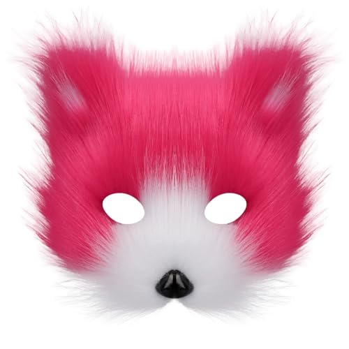 TROYSINC Cosplay Kostüm mit Furry Maske und Handschuhe, Kunstpelz Flauschiger für Halloween Cosplay Fuchs-Kostüm Karneval Party Accessoire (Maske,Rosarot) von TROYSINC