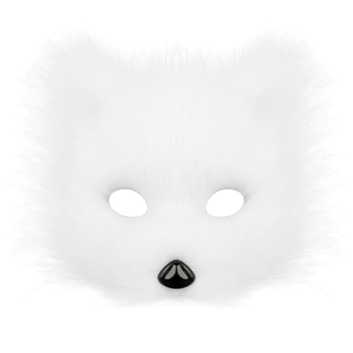 TROYSINC Cosplay Kostüm mit Furry Maske und Handschuhe, Kunstpelz Flauschiger für Halloween Cosplay Fuchs-Kostüm Karneval Party Accessoire (Maske,Weiß) von TROYSINC