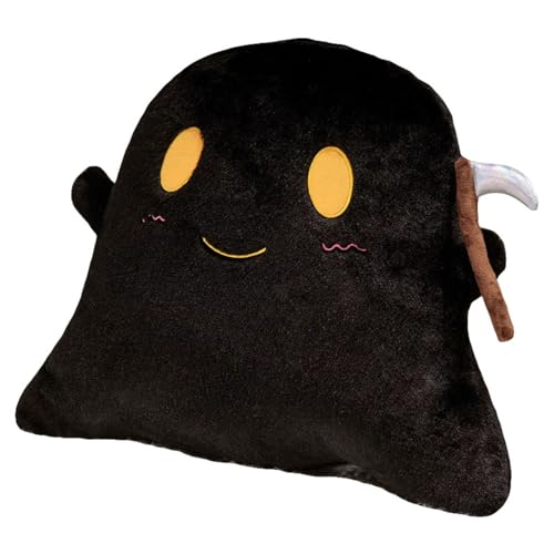 TROYSINC Geister Plüschtier Schaf Kuscheltier, Cartoon Geist mit Sichel Plüschtier Weich Plüsch Puppe Spielzeug Stofftier Plüschkissen Halloween-Dekoration Für Kinder Geschenk (M,Schwarz) von TROYSINC