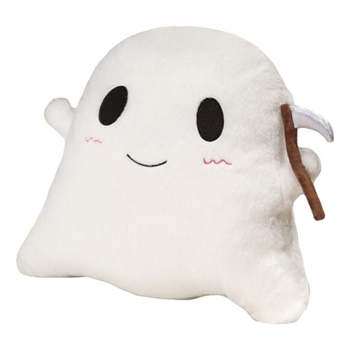 TROYSINC Geister Plüschtier Schaf Kuscheltier, Cartoon Geist mit Sichel Plüschtier Weich Plüsch Puppe Spielzeug Stofftier Plüschkissen Halloween-Dekoration Für Kinder Geschenk (M,Weiß) von TROYSINC