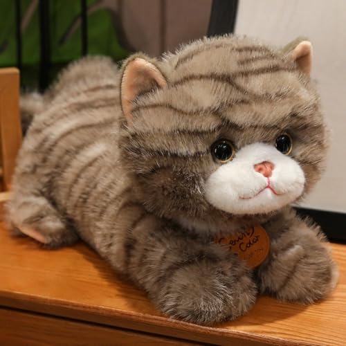 TROYSINC Katze Plüschtier Kuscheltier Realistische Katzenfigur, Weiches Kuscheltier für Kinder & Erwachsene, Beruhigendes Spielzeug & Dekoration (35cm,Braun) von TROYSINC