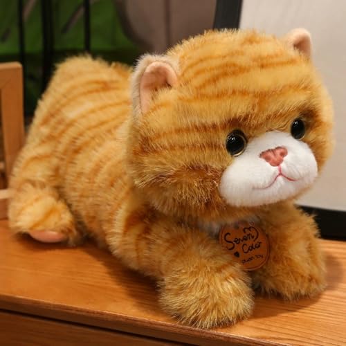 TROYSINC Katze Plüschtier Kuscheltier Realistische Katzenfigur, Weiches Kuscheltier für Kinder & Erwachsene, Beruhigendes Spielzeug & Dekoration (35cm,Gelb) von TROYSINC