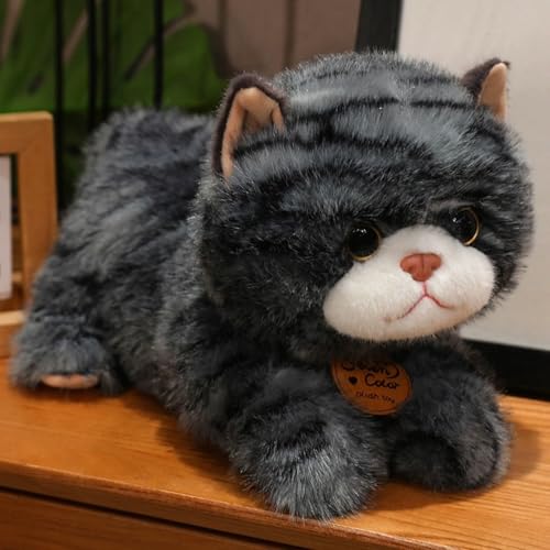 TROYSINC Katze Plüschtier Kuscheltier Realistische Katzenfigur, Weiches Kuscheltier für Kinder & Erwachsene, Beruhigendes Spielzeug & Dekoration (35cm,Schwarz) von TROYSINC