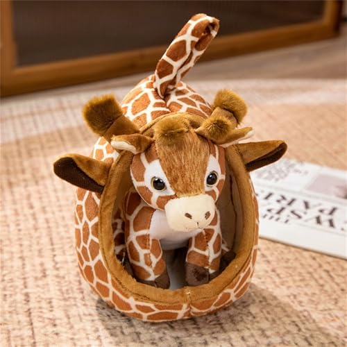 TROYSINC Kreative Plüschtier Tiere Kuscheltier mit Haustierbett, Realistische Kleiner Tiger, Löwe, Giraffe, Leopard Plüschtier Stofftier Plüsch Spielzeug Geschenke für Kinder (Giraffe) von TROYSINC
