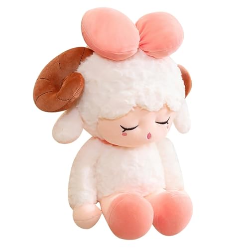 TROYSINC Lamm Stofftier Lamm Plüschtier für Kinder, Niedliches Lamm mit Schleife Kuscheltier, Wurfkissen Spielzeug Geschenk für Erwachsene und Kinder von TROYSINC