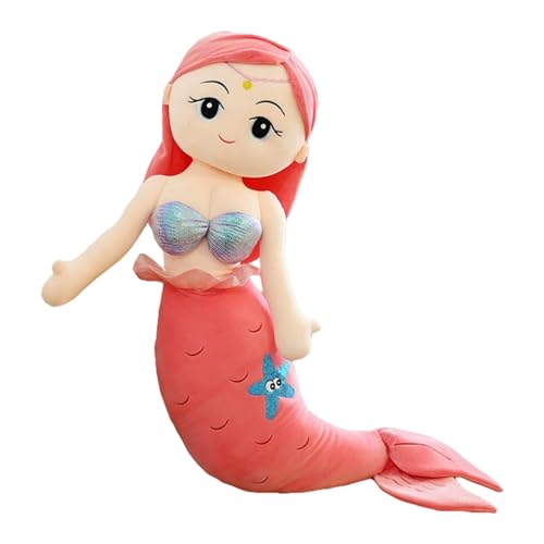 TROYSINC Meerjungfrau Kuscheltier Plüsch Meerjungfrau Plüschtier für Mädchen Niedliches Meerjungfrau Stofftier Kinder Spielzeug Geschenk (100cm,Rot) von TROYSINC