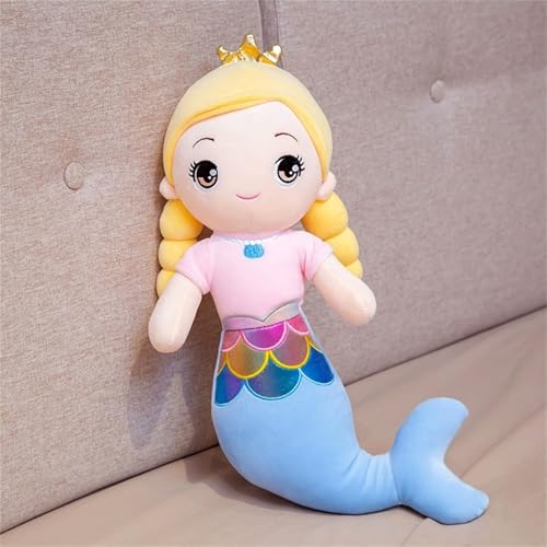 TROYSINC Niedliche Blonde Meerjungfrau Kuscheltier Plüsch Meerjungfrau Plüschtier für Mädchen Weich Meerjungfrau Stofftier Kinder Spielzeug Geschenk (70CM,Blau) von TROYSINC