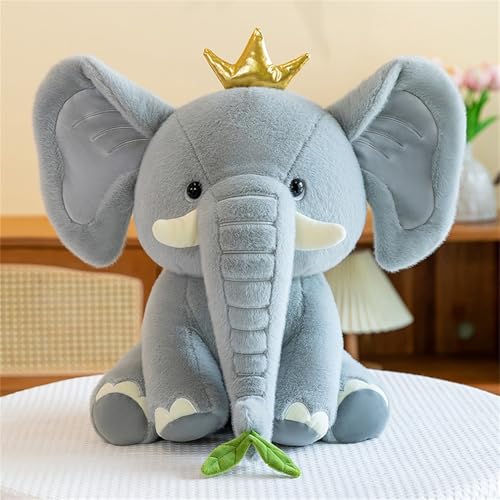 TROYSINC Niedliche Elefanten Plüschtier Kuscheltier, Weich Elefanten mit Kronen und Schleifen Stofftier Elefanten Plüsch Kissen Kinderspielzeug Plüschpuppen Geschenk (Grau) von TROYSINC