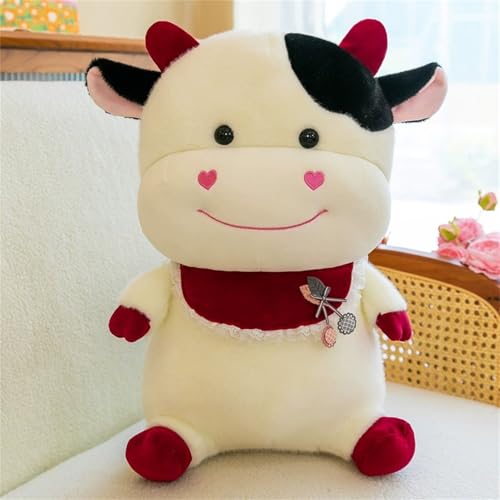 TROYSINC Niedliches Kalb Kuscheltier, Kuh Plüschtier Stofftier, Süße Kuh Plüsch Spielzeug Plüschpinguin Geschenke für Kinder (35cm,Rot) von TROYSINC