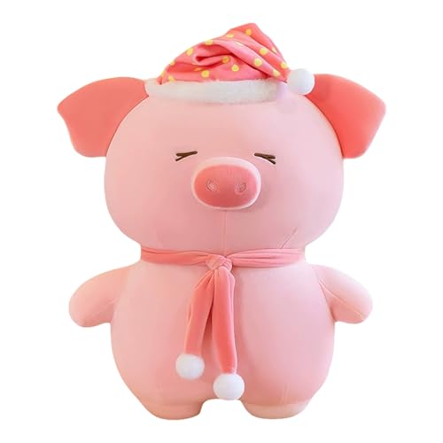 TROYSINC Niedliches Schwein Kuscheltier, Süßes kleines Schwein mit Schal und Nachtmütze,Weiches Schwein Plüschtier Stofftier Spielzeug Geschenk für Kinder (75cm) von TROYSINC