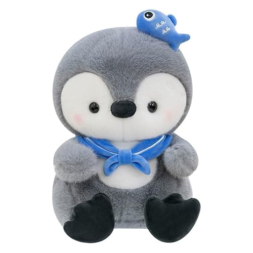 TROYSINC Pinguin Stofftier Plüschtier, Pinguin mit Kleiner Fisch Kopfschmuck Kuscheltier Plüschpuppen Pinguin mit Blaues Halstuch, Stofftier Schmusetier Geschenk für Kinder (30cm) von TROYSINC