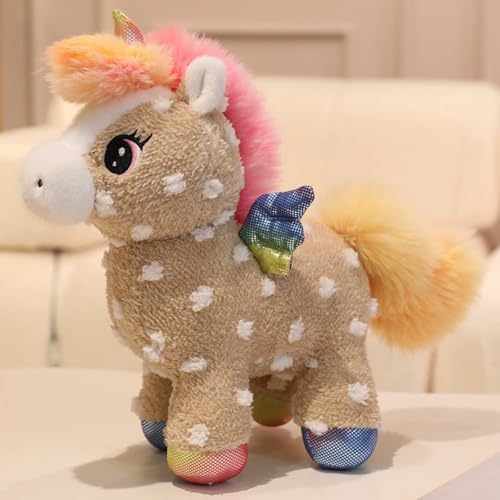 TROYSINC Plüsch Einhorn Kuscheltier Super Weiches Einhorn Mit Flügeln Kissen-Stofftier Süße Plüschtier für Kinder Mädchen Puppe Geschenk (30cm,Braun) von TROYSINC