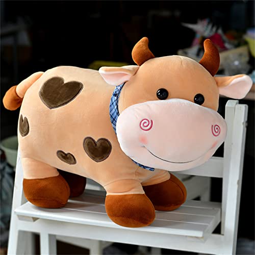 TROYSINC Plüschtier Kühe mit Schal, Weiche Kuscheltier ca. 28 cm groß, Süßer Cartoon Kissen, Kreative Geschenke für Erwachsene und Kinder (Braun) von TROYSINC