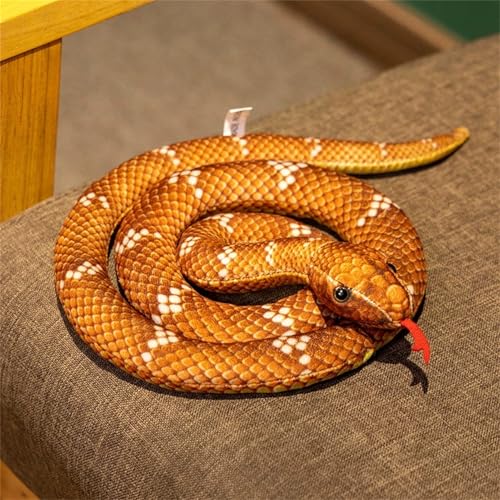 TROYSINC Plüschtier Schlange Kuscheltier Realistische Große Schlange Stofftier Python Plüsch Spielzeug Prank Requisiten Geschenke für Kinder (Braun,80cm) von TROYSINC