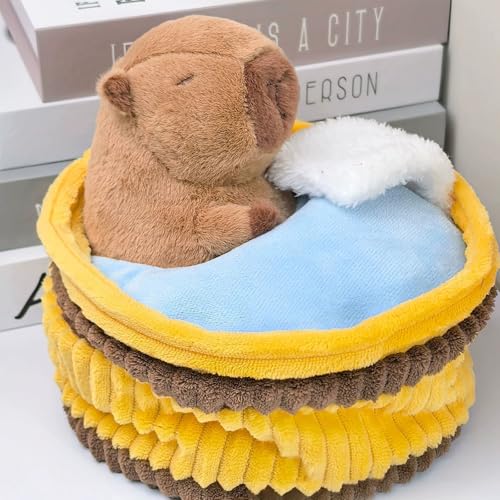 TROYSINC Plüschtiere Cartoon Badewanne und Capibara, Anschmiegsamer Capibara Mit Badewanne, Kuscheltiere Geschenk für Kinder, 2-in-1 Badewanne und Capibara (22cm) von TROYSINC