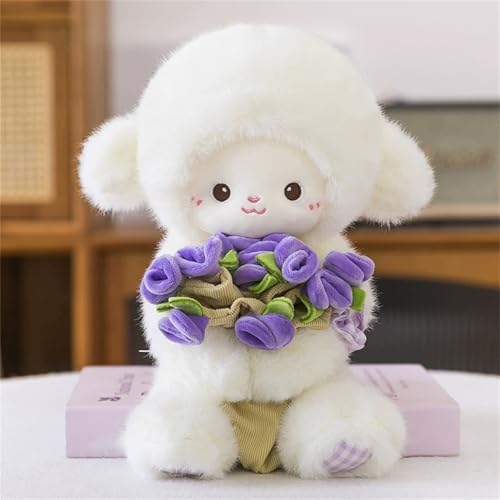 TROYSINC Rose Lamm Plüschtier Lamm Kuscheltier Süße Plüsch Lamm mit Rose Plushie Stofftier Kawaii Deko Kinderspielzeug Geschenk für Kinder (Lila) von TROYSINC