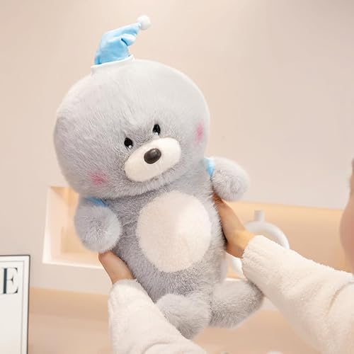 TROYSINC Seelöwe Plüschtier mit Pinguin-Rucksack, Weich Seelöwe Kuscheltier mit Schlafmützen, Seelöwe Stofftier Kinderspielzeug Geschenk (50cm) von TROYSINC