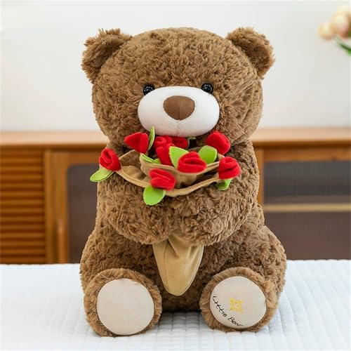 TROYSINC Teddybär Plüschtier Bär Kuscheltier Süße Plüsch Bär mit Rosensträußen Plushie Stofftier Kawaii Deko Kinderspielzeug (40cm) von TROYSINC