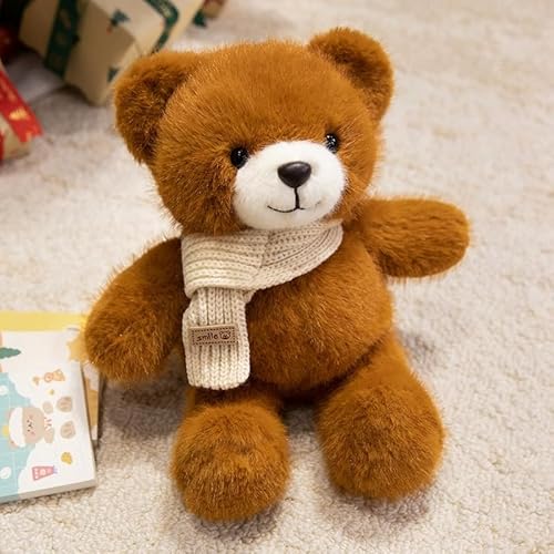 TROYSINC Teddybär Weiches Fell Teddybär mit Schal Plüschtier Kuscheltier Stofftier Spielzeug Plüschpinguin Geschenke für Jungen Mädchen Kinder 30cm (30CM,Braun) von TROYSINC