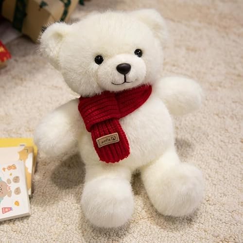 TROYSINC Teddybär Weiches Fell Teddybär mit Schal Plüschtier Kuscheltier Stofftier Spielzeug Plüschpinguin Geschenke für Jungen Mädchen Kinder 30cm (30CM,Weiß) von TROYSINC