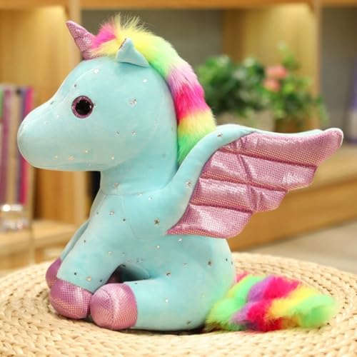 TROYSINC Traumhaftes Regenbogen-Einhorn Plüschtier – Einhorn Kuschelweiches Kuscheltier mit Glitzerflügeln, Farbverlauf & Sternenoptik (22cm,Blau) von TROYSINC