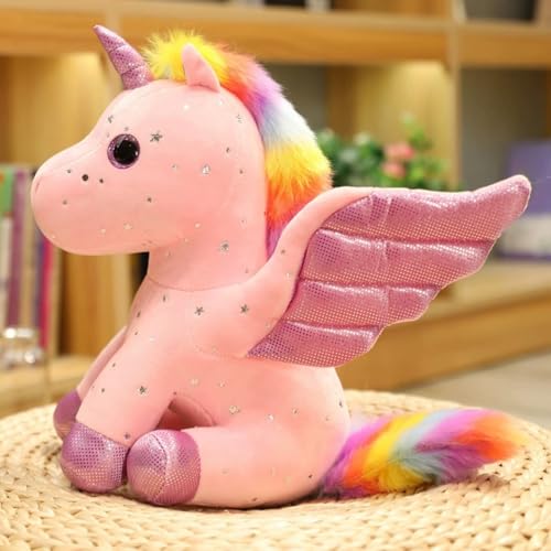 TROYSINC Traumhaftes Regenbogen-Einhorn Plüschtier – Einhorn Kuschelweiches Kuscheltier mit Glitzerflügeln, Farbverlauf & Sternenoptik (22cm,Rosa) von TROYSINC