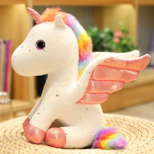 TROYSINC Traumhaftes Regenbogen-Einhorn Plüschtier – Einhorn Kuschelweiches Kuscheltier mit Glitzerflügeln, Farbverlauf & Sternenoptik (22cm,Weiß) von TROYSINC