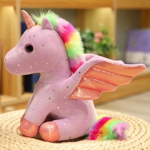 TROYSINC Traumhaftes Regenbogen-Einhorn Plüschtier – Einhorn Kuschelweiches Kuscheltier mit Glitzerflügeln, Farbverlauf & Sternenoptik (Lila,30cm) von TROYSINC