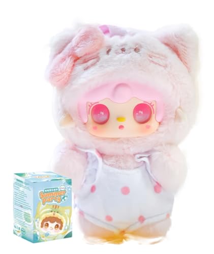 TRRCEPOS Yooki Meow Meow Sommerparty – Plüschfigur Blindbox im Katzenohren-Stil｜Offizielles Produkt｜Sommer-Outfits mit Schwimmring｜Insgesamt 7 Designs (inkl. Geheimfigur), 1 zufällige Figur pro Box von TRRCEPOS