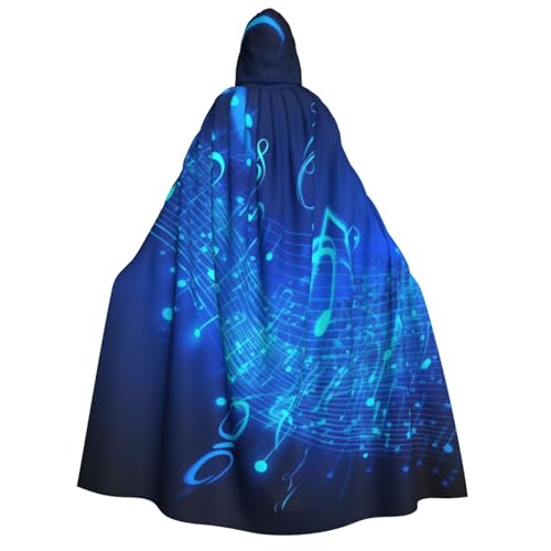 TRSGKSQP Blauer Kapuzenumhang mit Musiknoten für Erwachsene, Halloween-Umhang, lange Kapuze, Robe, Umhang, Cosplay-Kostüm von TRSGKSQP