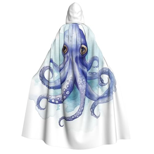 TRSGKSQP Blauer kleiner Oktopus-Umhang mit Kapuze für Erwachsene, Halloween-Umhang, lange Kapuze, Robe, Umhang, Cosplay-Kostüm von TRSGKSQP