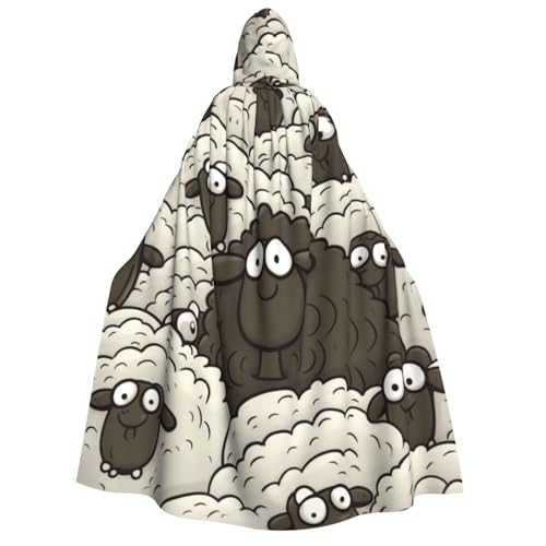 TRSGKSQP Cartoon-Umhang mit Kapuze, schwarz-weißes Schaf, Erwachsene, Halloween, Umhang, lange Kapuze, Cosplay-Kostüm von TRSGKSQP
