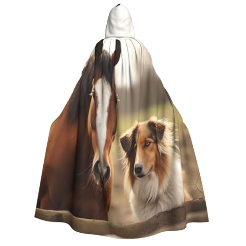 TRSGKSQP Collie Kapuzenumhang mit Hund und Pferd zusammen für Erwachsene, Halloween-Umhang, lange Kapuze, Cosplay-Kostüm TRSGKSQP Collie Kapuzenumhang mit Hund und Pferd zusammen für Erwachsene, Halloween-Umhang, lange Kapuze, Cosplay-Kostüm von TRSGKSQP